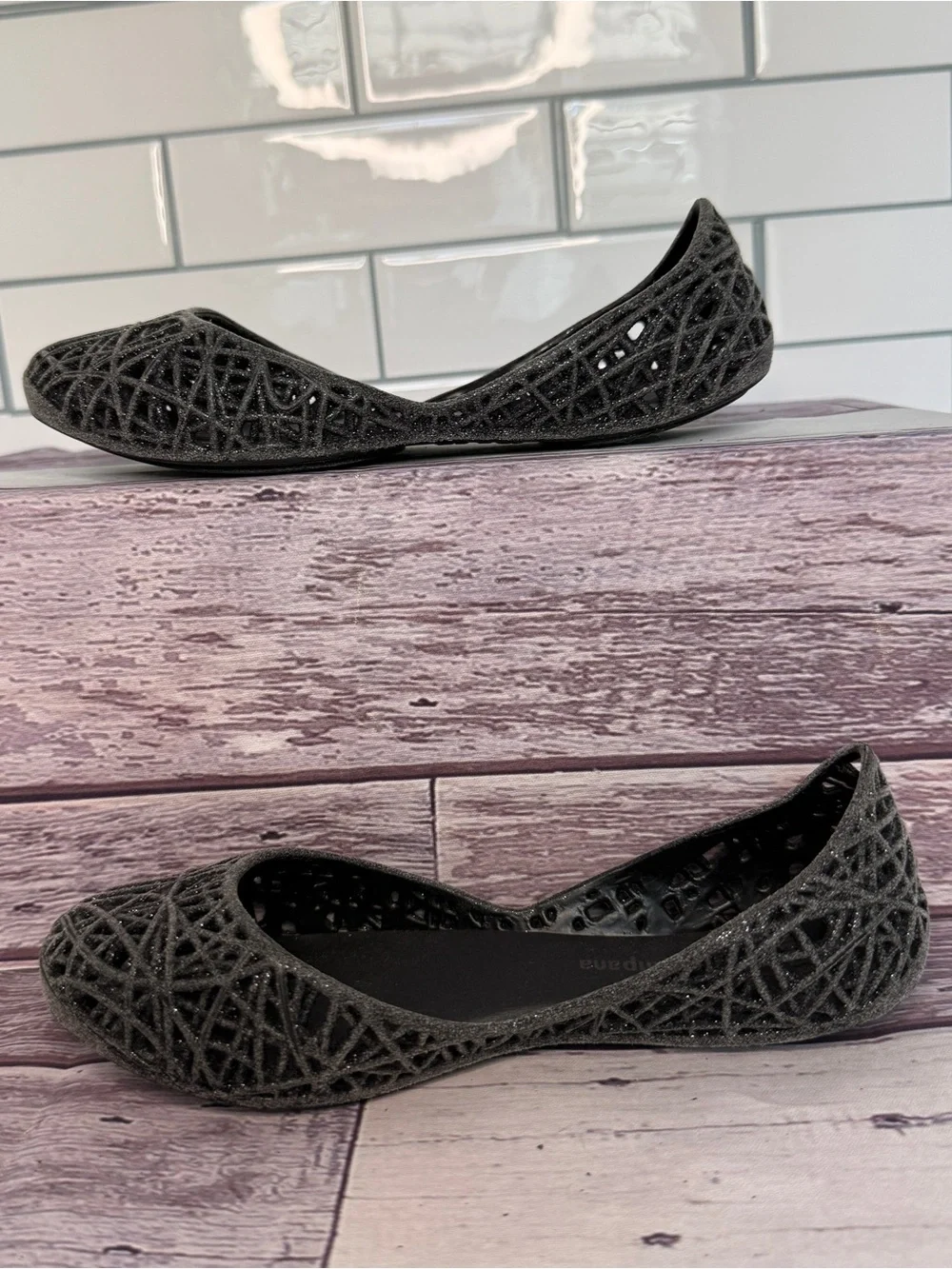 Mini Melissa 🖤 Jelly Flat Smokey Glitter size 11